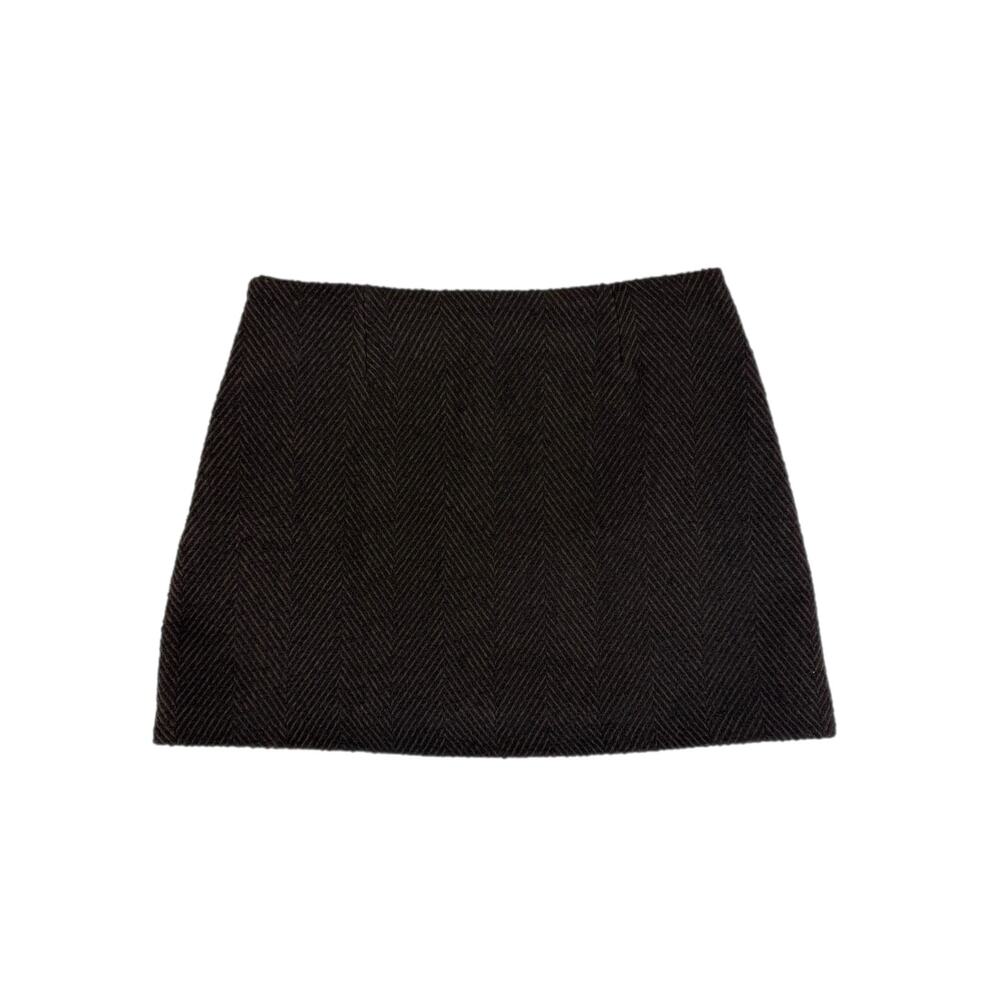 GAP NEW Black Brown Herringbone Woven A-Line Fall Dark Academia Chic Mini Skirt